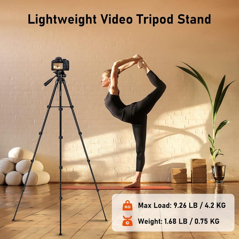 JOILCAN Camera Tripod, 68" Tablet Tripod Stand for Phone Cameras, Travel Tripods Compatible with iPad iPhone DSLR SLR Projector, Cell Phone Tripods Stand with Remote/Travel Bag / 2 in 1 Mount - Image 4